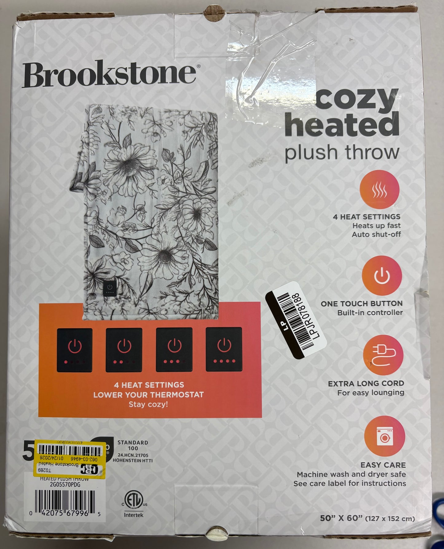 Brookstone 50”x60” Plush Heated Throw Blanket, New