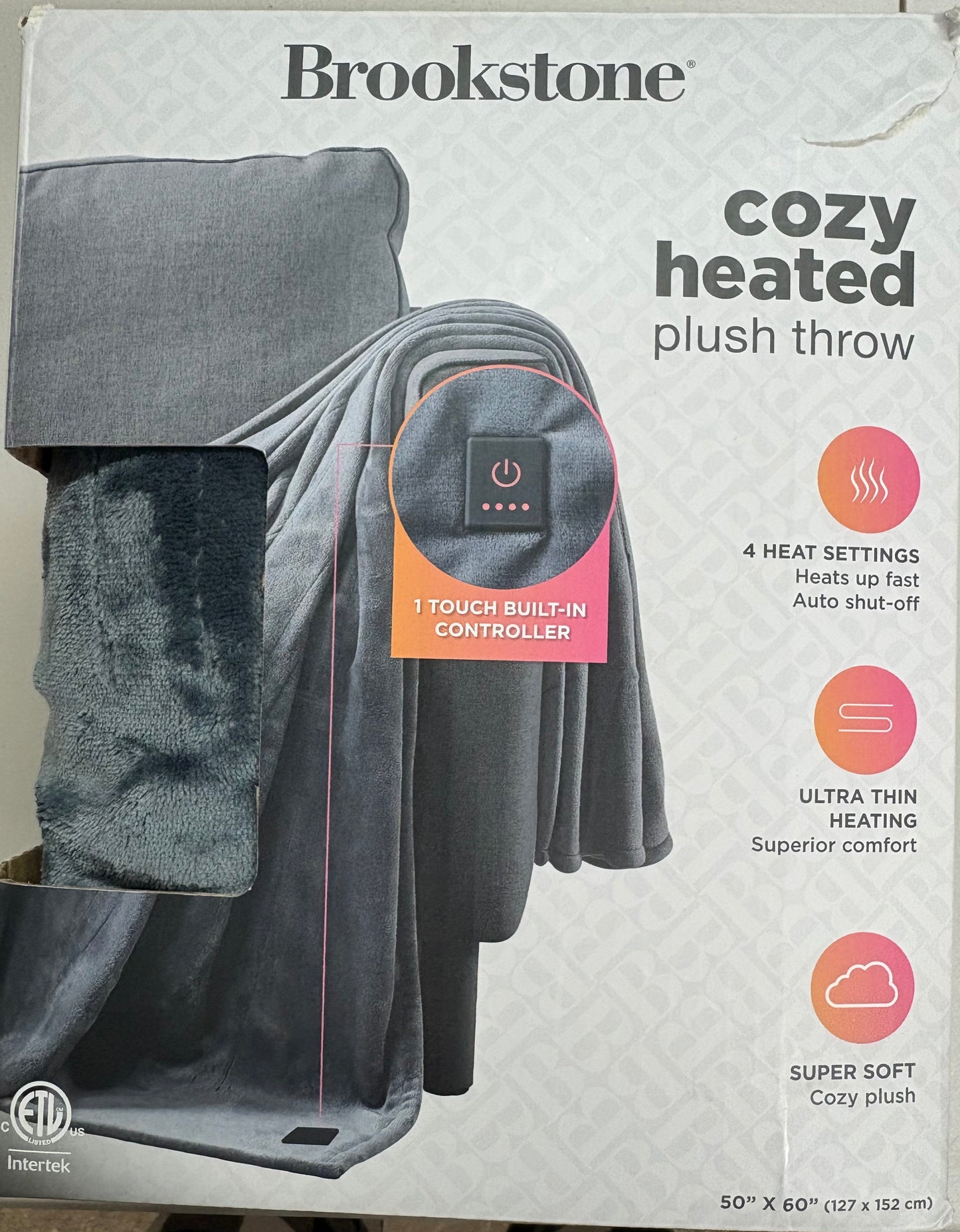 Brookstone 50”x 60” Plush Heated Throw Blanket, New