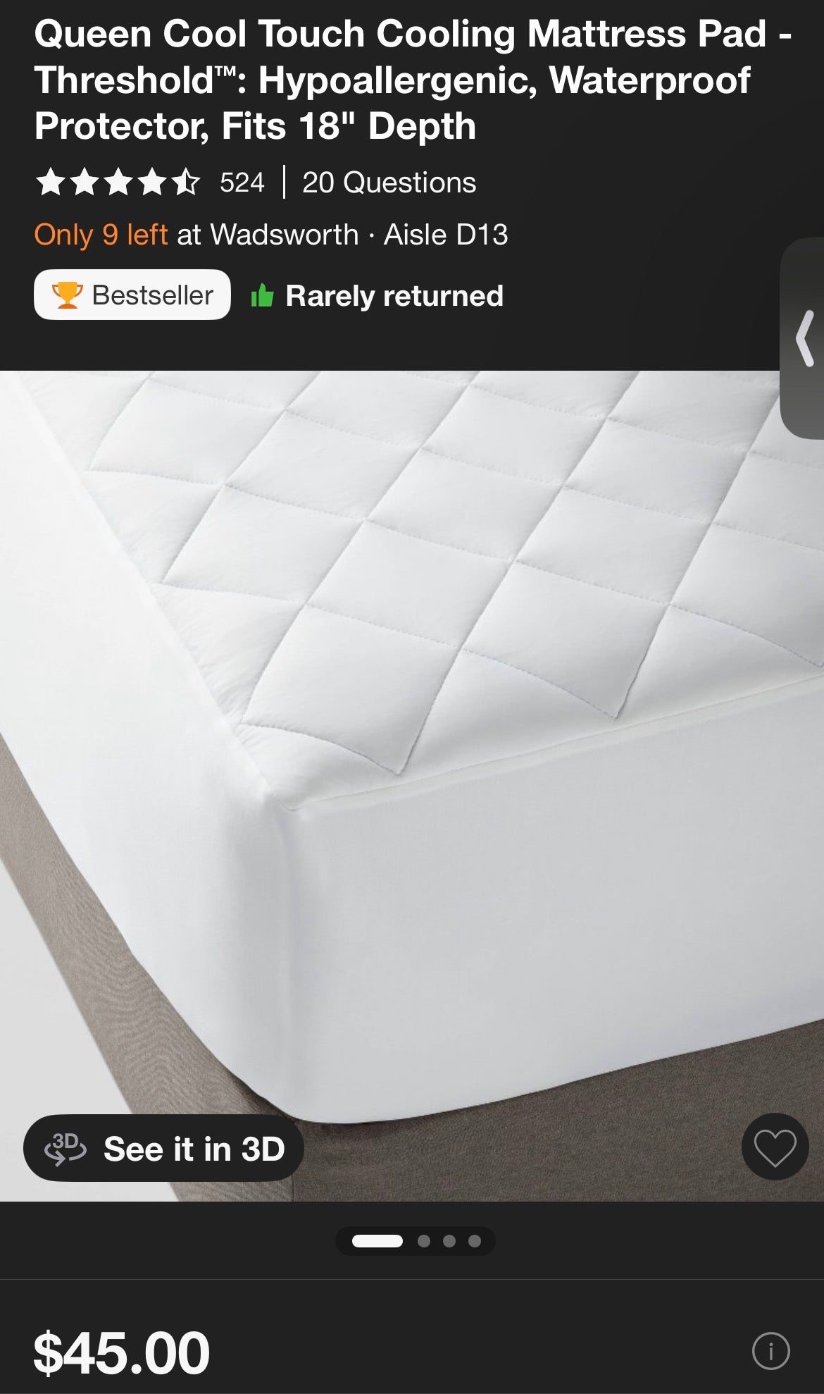 Threshold Queen Cool Touch Mattress Pad, New