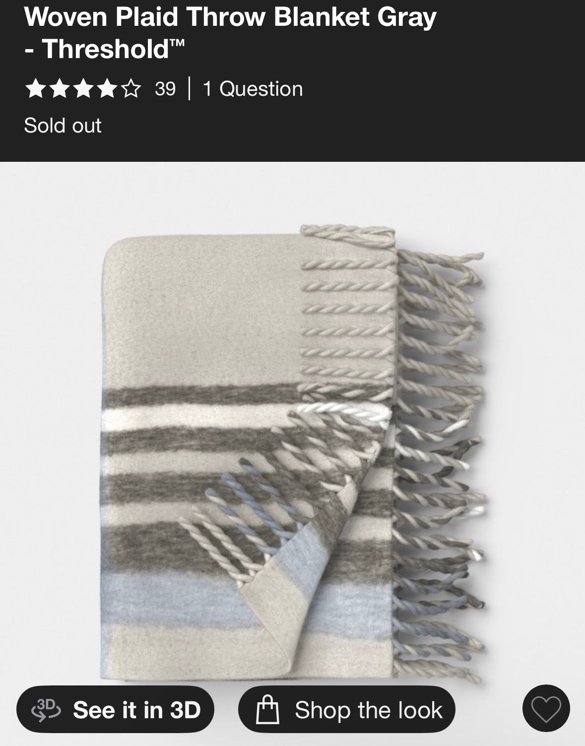 Threshold 50”x60” Woven Plaid Throw Blanket, New