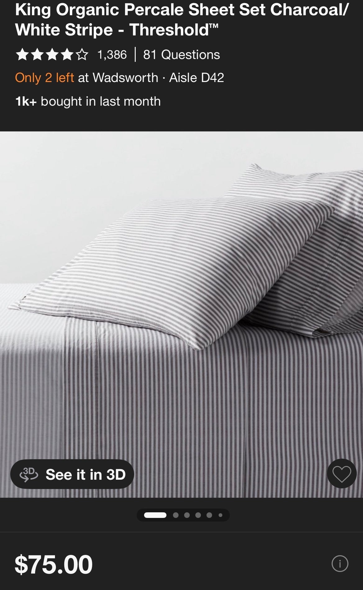 Threshold King Organic Percale Cotton Sheet Set, New