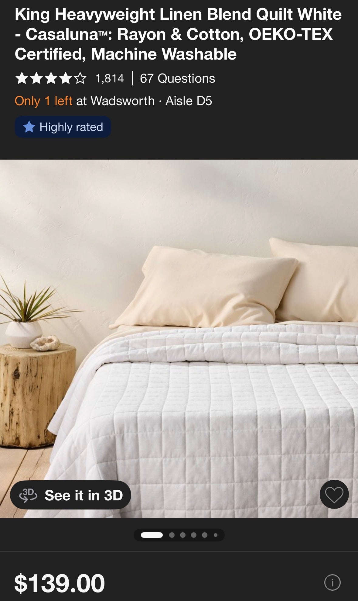 Casaluna King Heavyweight Linen Blend Quilt, New