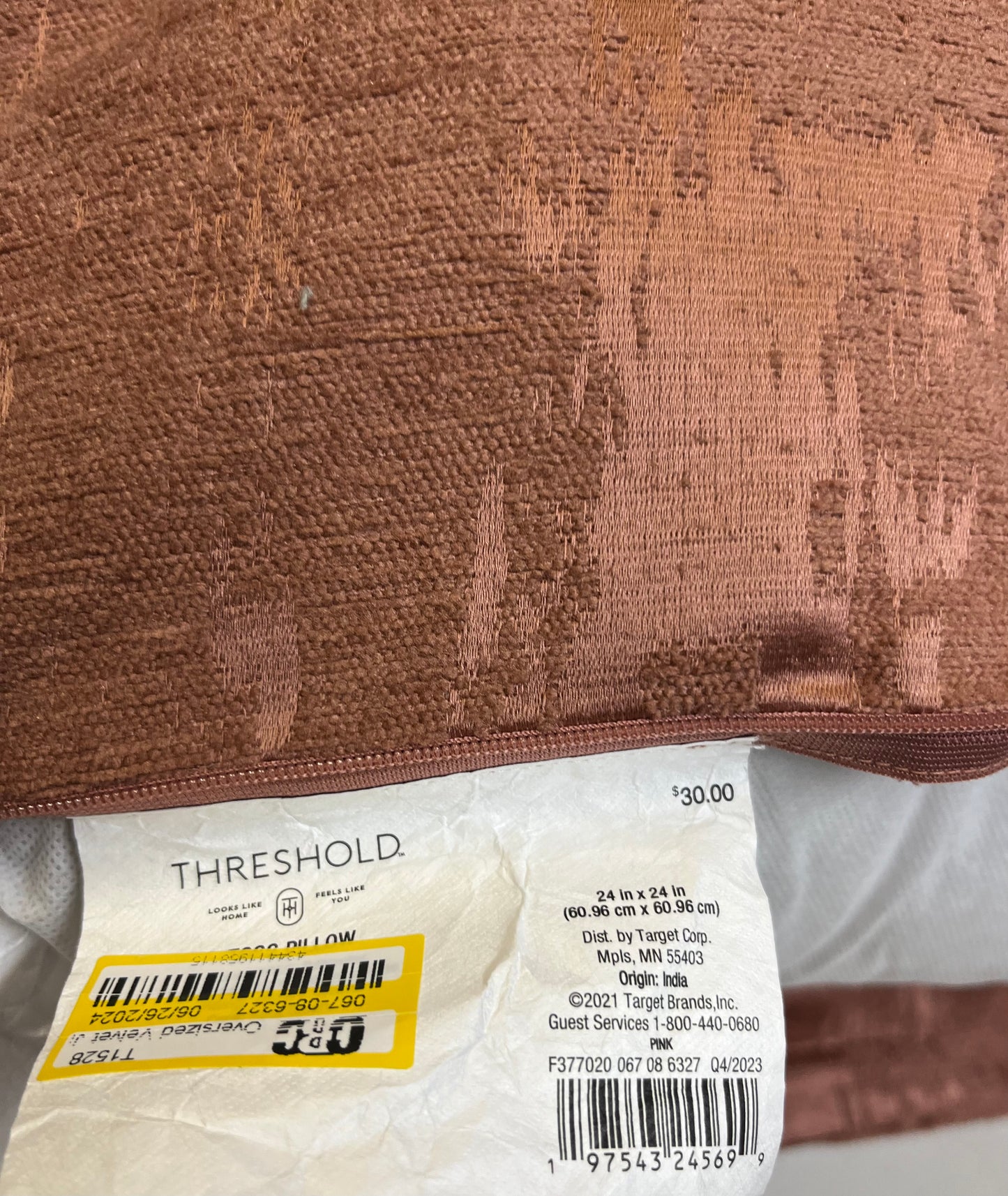 Threshold 24"x24" Oversized Velvet Jacquard Throw Pillow, New