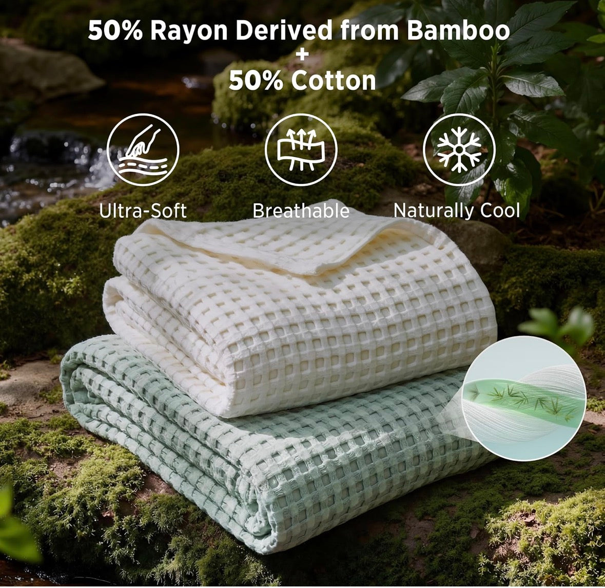 Bedsure Queen Cooling Waffle Weave Bed Blanket, New