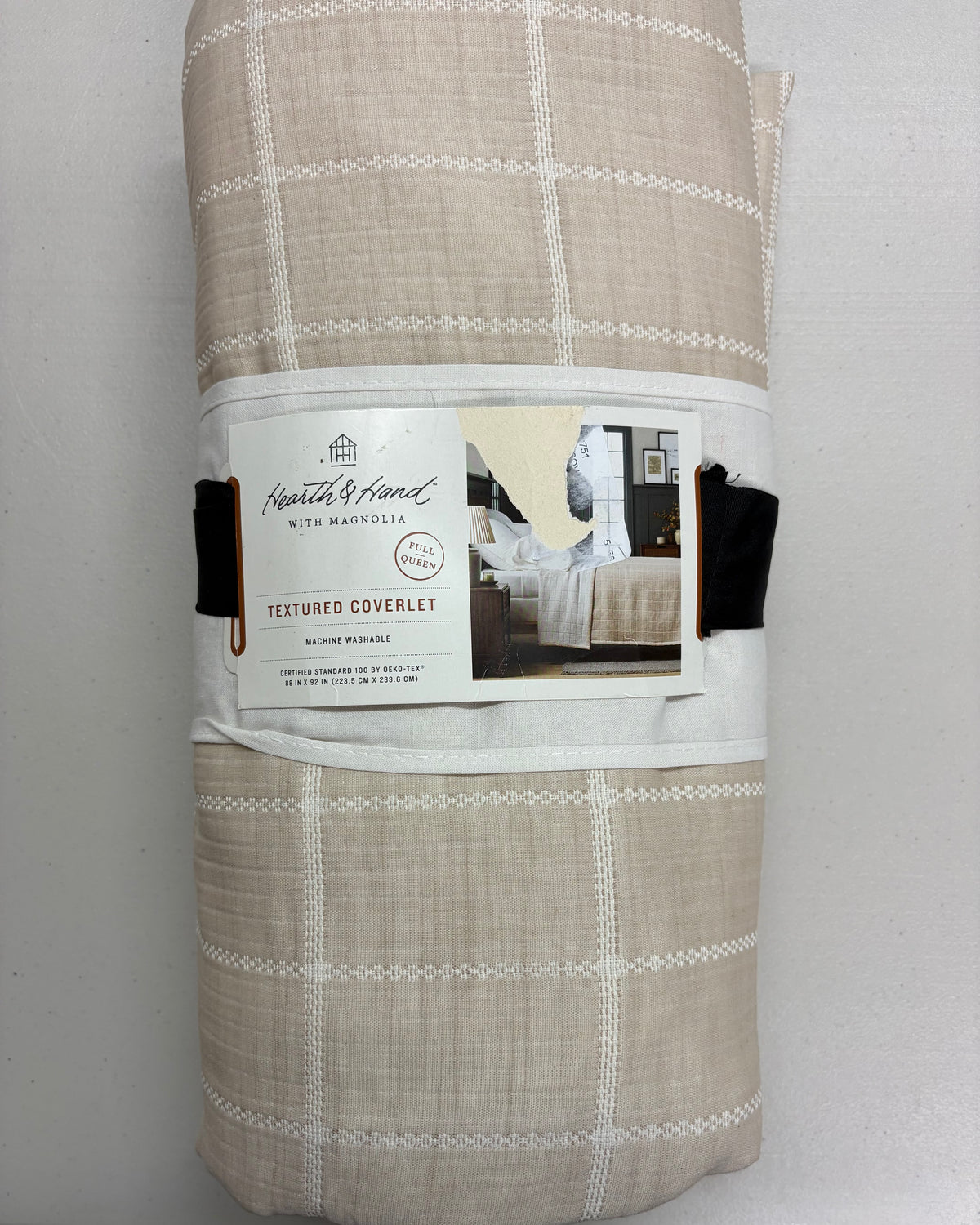Hearth & Hand Full/Queen Textured Grid Coverlet, New