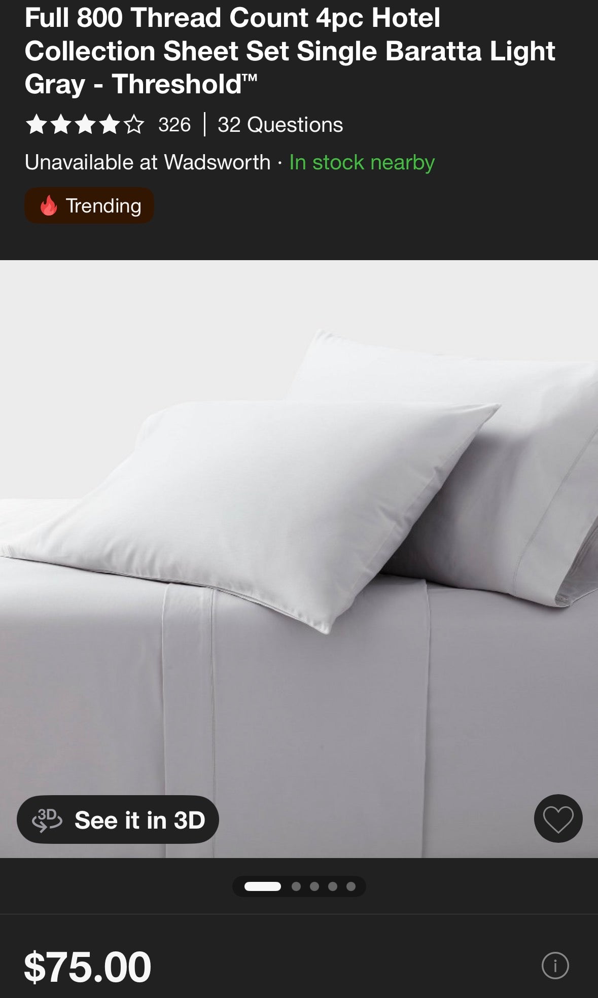 Threshold Full 6 pc. Hotel Sateen Sheet Set, New