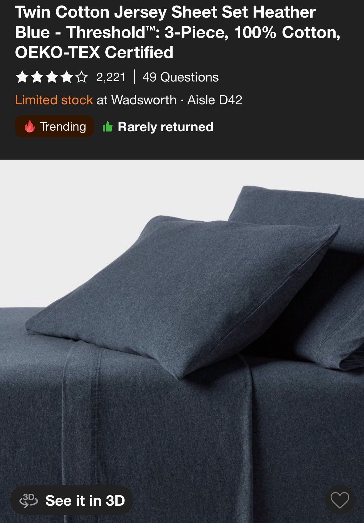 Threshold Twin Jersey Cotton Sheet Set, New