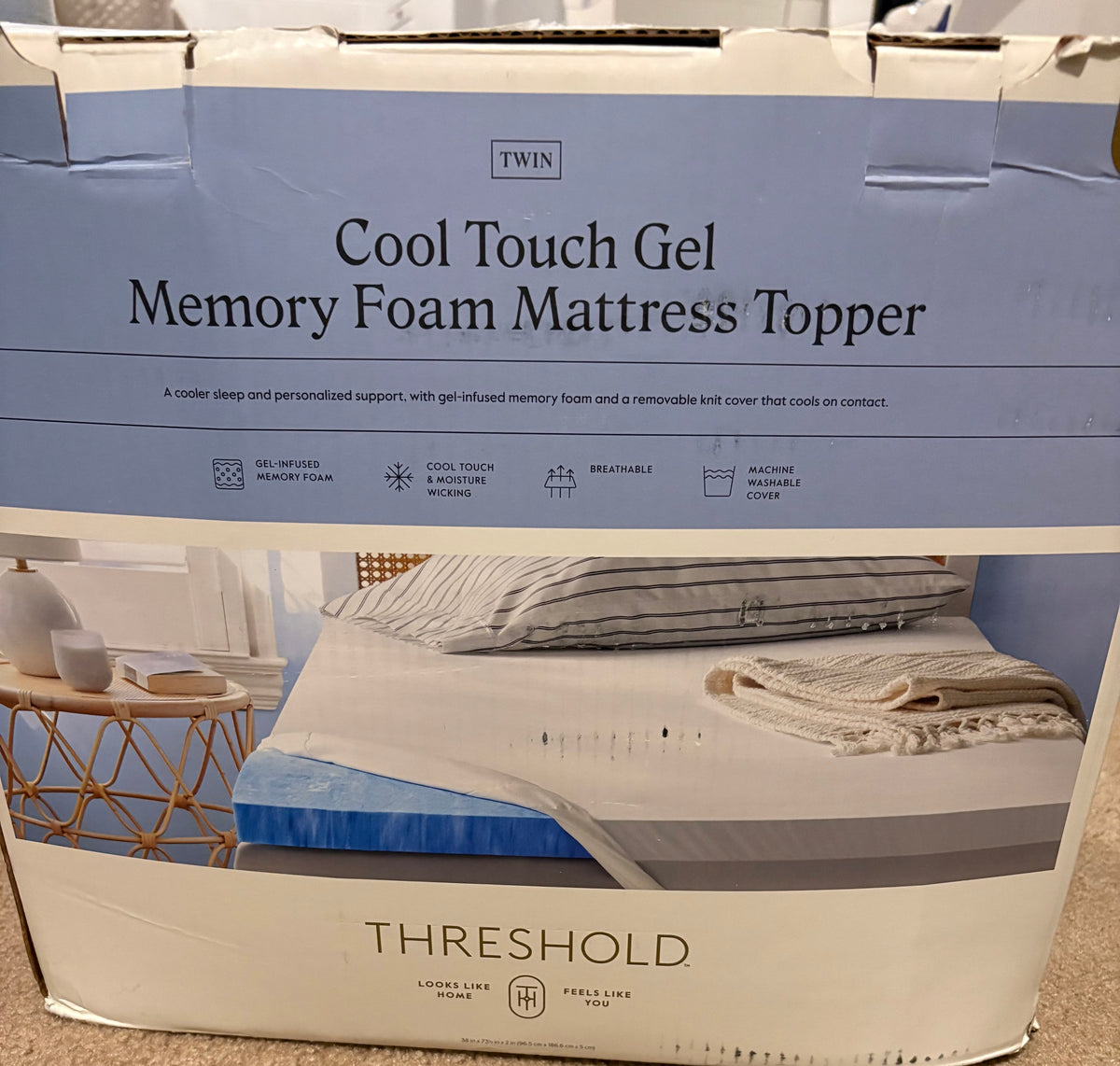 Threshold Twin 2” Cool Touch Memory Foam Mattress Topper, New