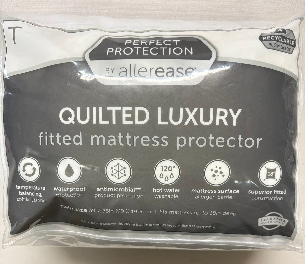 Allerease Twin Quilted Mattress Protector, New