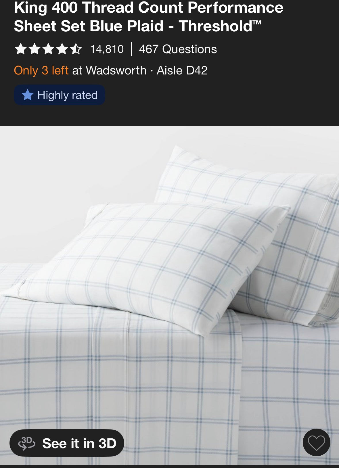Threshold King Printed Performance Sheet Set, New