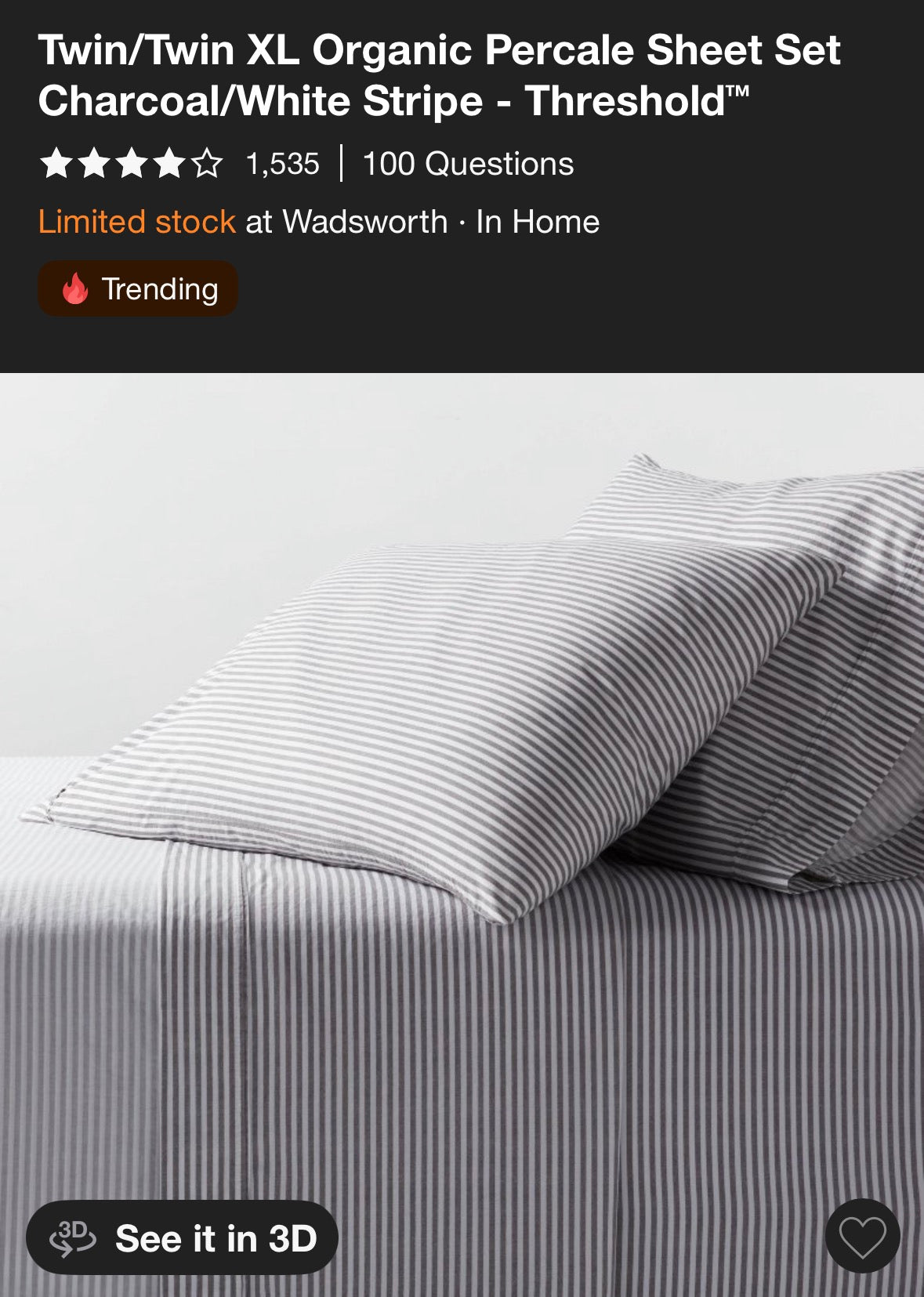 Threshold Twin/XL Twin Organic Cotton Sheet Set, New