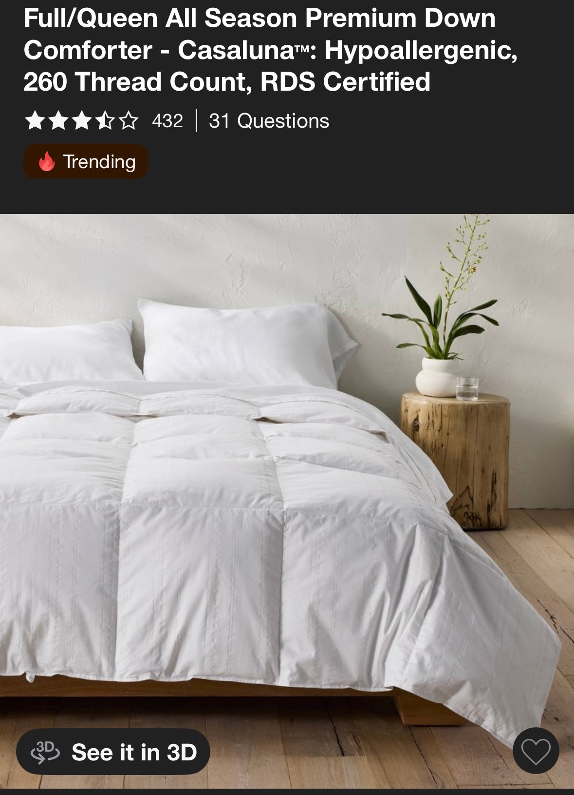 Casaluna Full/Queen Premium Down Comforter, New