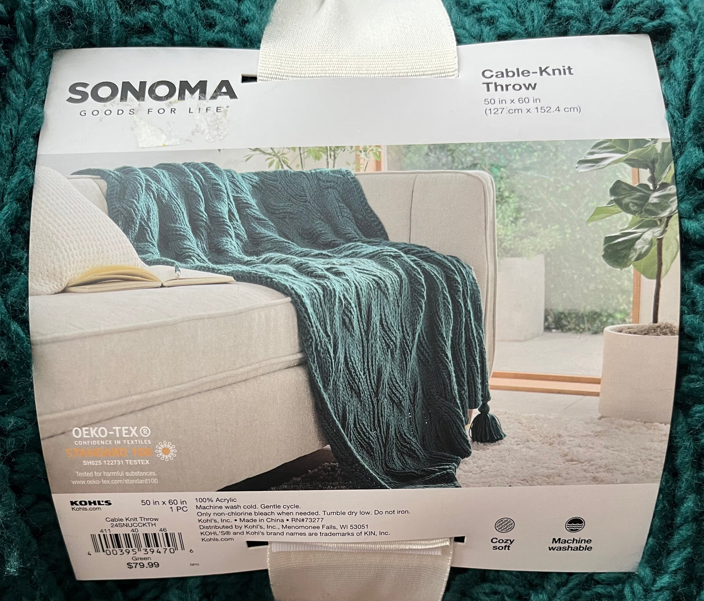 Sonoma 50"x60" Chunky Cable Knit Throw Blanket, New
