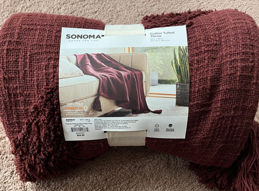 Sonoma 50"x60" 100% Cotton Tufted Throw Blanket, New
