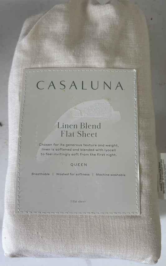 Casaluna Queen Linen Blend Flat Sheet, New