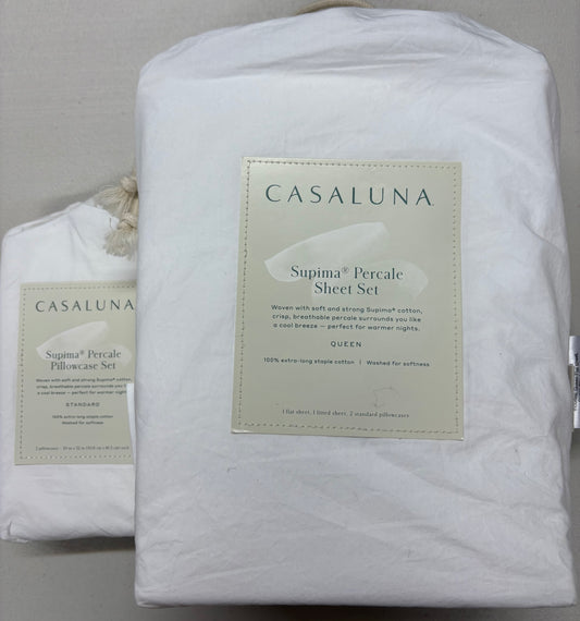 Casaluna Queen Supima Percale Cotton Sheet & Pillowcase Sets Bundle, New