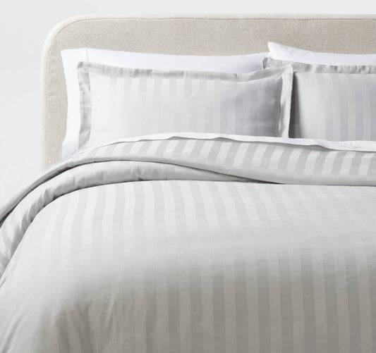 Threshold King Luxe Striped Damask Duvet Set, New