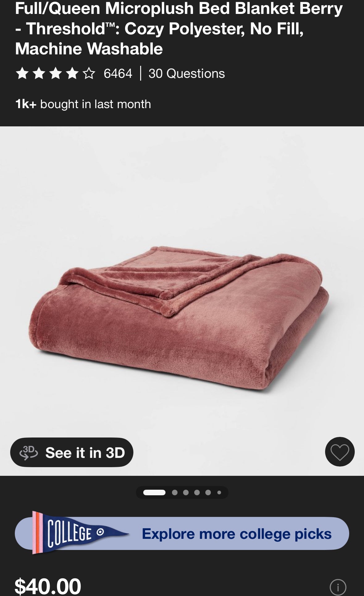 Threshold Full/Queen Microplush Bed Blanket, New