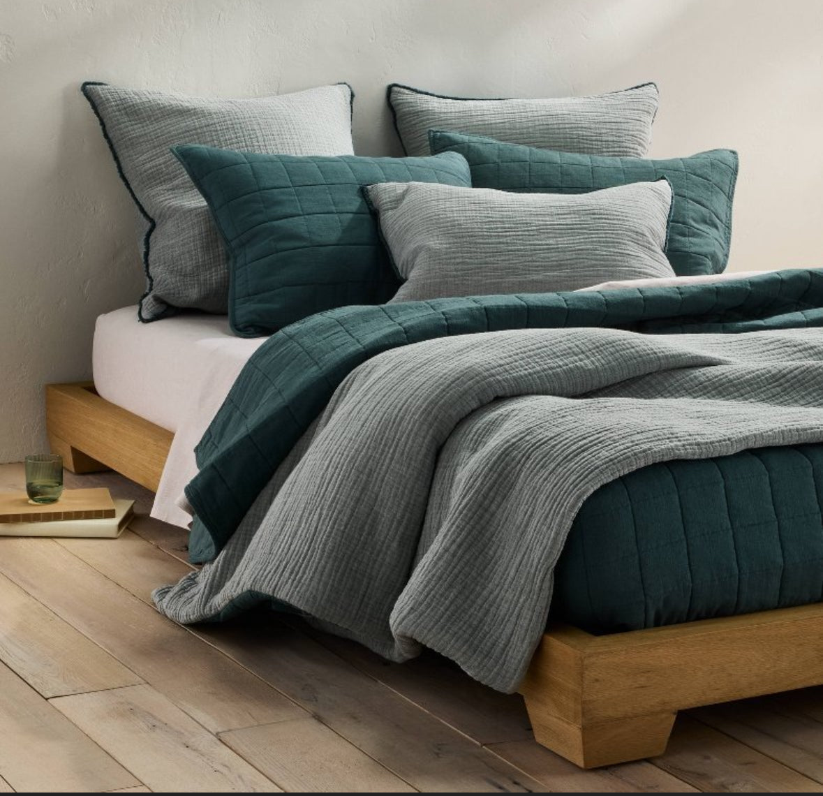 Casaluna Standard Heavyweight Linen Blend Quilted Shams Set, New