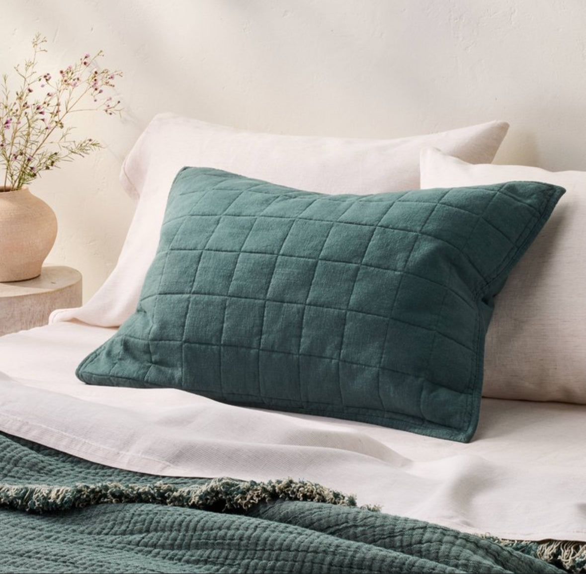 Casaluna Standard Heavyweight Linen Blend Quilted Shams Set, New