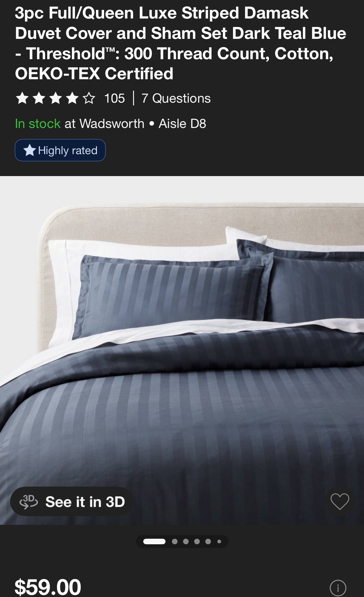 Threshold Full/Queen Luxe Striped Damask Duvet Set, New