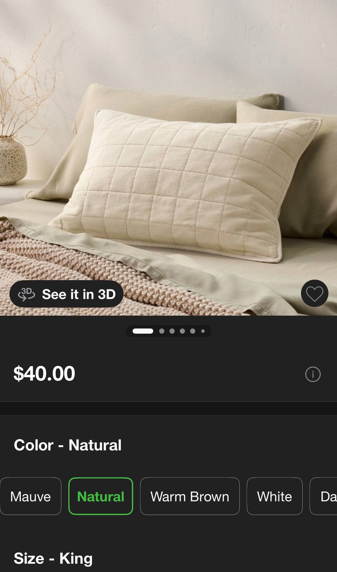 Casaluna King Heavyweight Linen Blend Quilted Pillow Sham, New