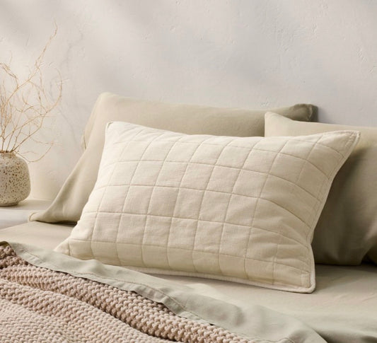 Casaluna King Heavyweight Linen Blend Quilted Pillow Sham, New