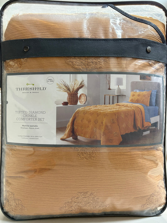 Threshold Twin/XL Twin Tufted Diamond Crinkle Comforter Set, New
