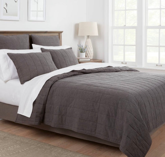 Threshold Full/Queen Space Dyed Cotton Linen Quilt & Sham Set, New