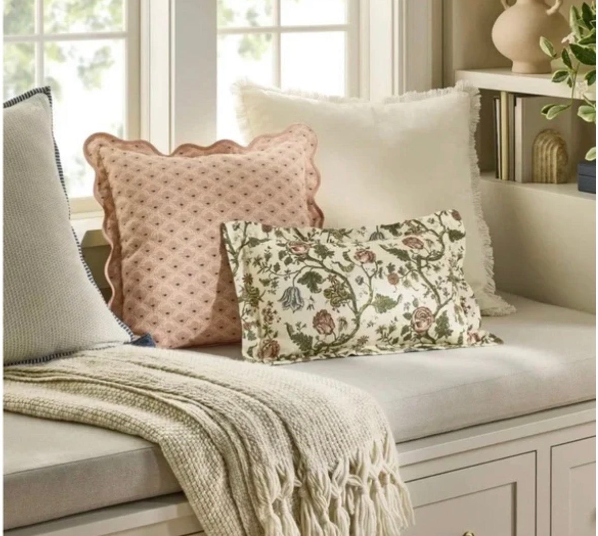 Threshold 24”x24” Oversized Velvet Fringe Throw Pillow Set, New