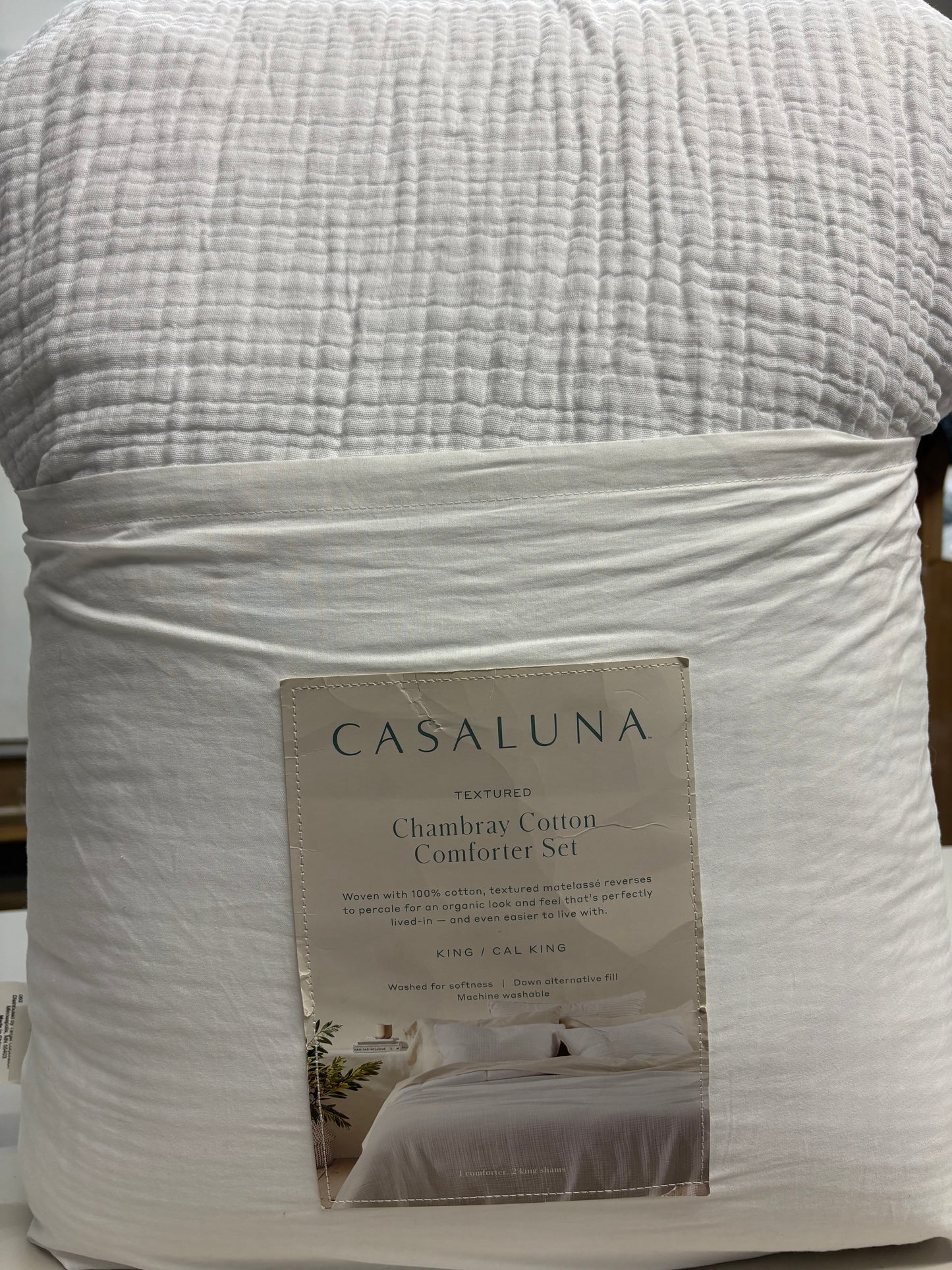 Casaluna King/Cal King Textured Chambray Comforter & Pillowcase Sets Bundle, New