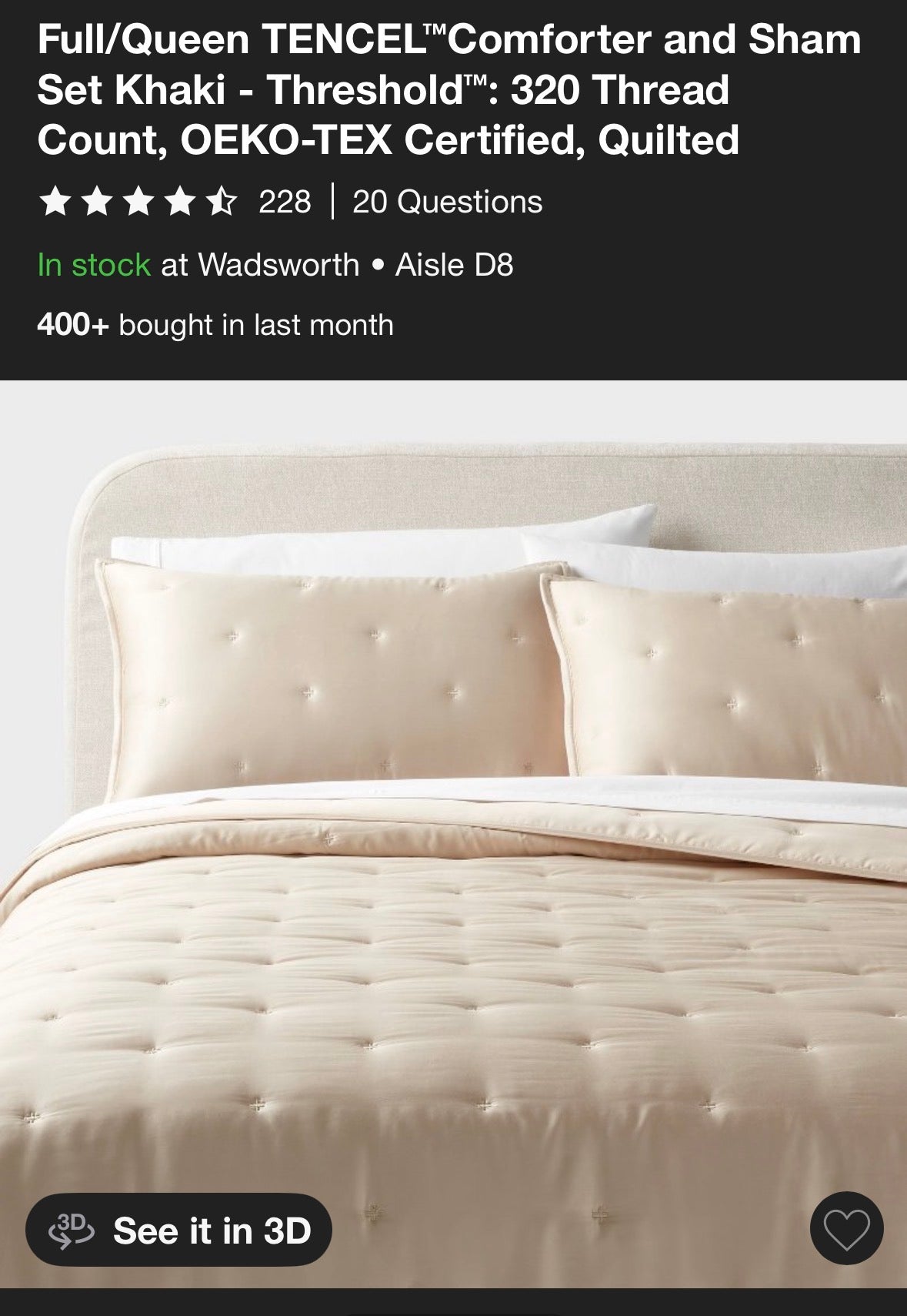 Threshold Full/Queen Tencel Lyocell Comforter Set, New