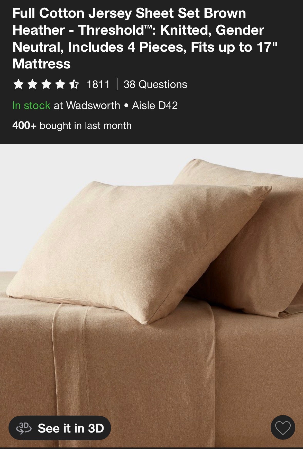 Threshold Full Cotton Jersey Sheet Set, New