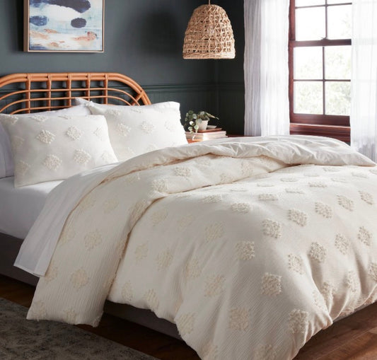 Threshold King Tufted Diamond Crinkle Duvet Set, New
