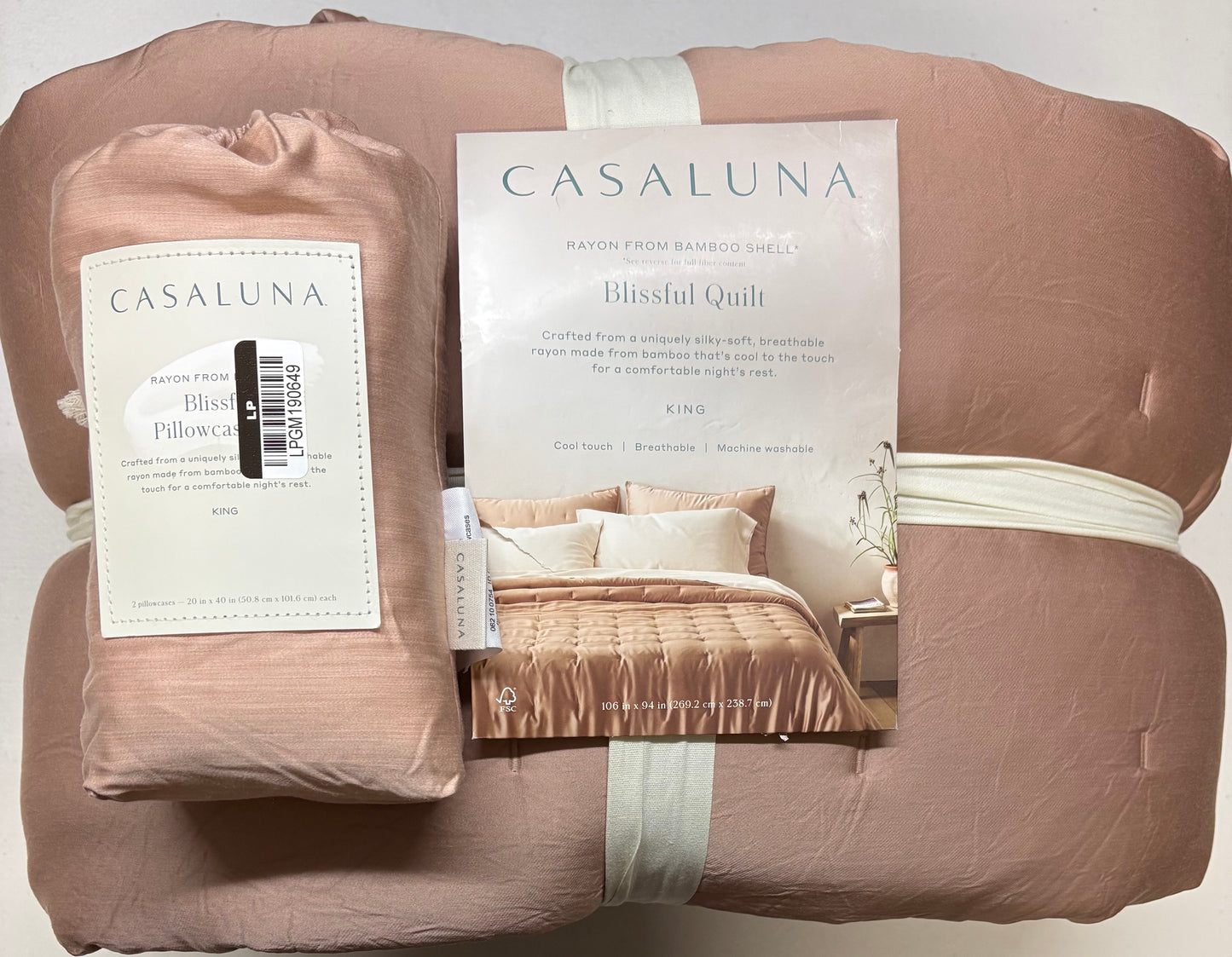 Casaluna King Blissful Bamboo Quilt & Pillowcase Set Bundle, New