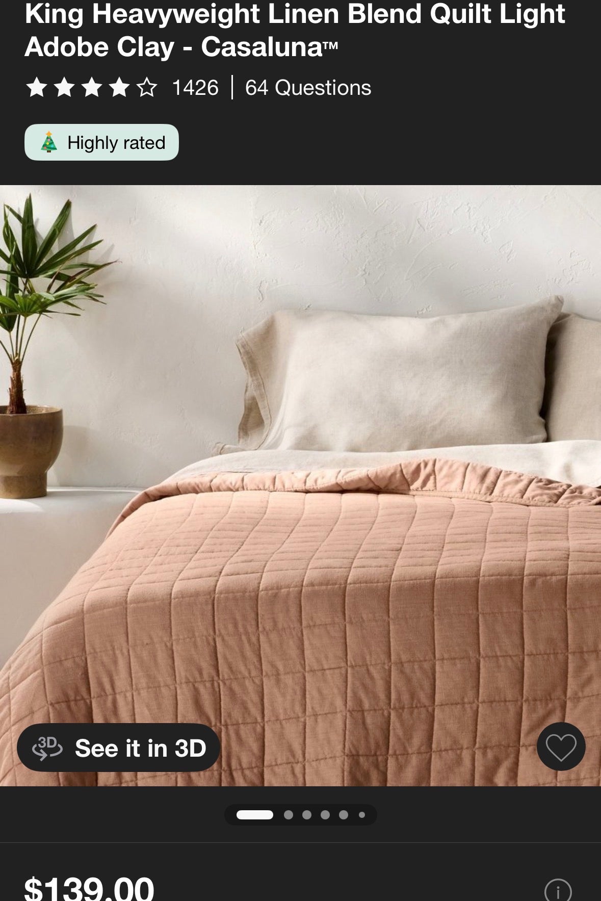 Casaluna King Heavyweight Linen Blend Quilt, New