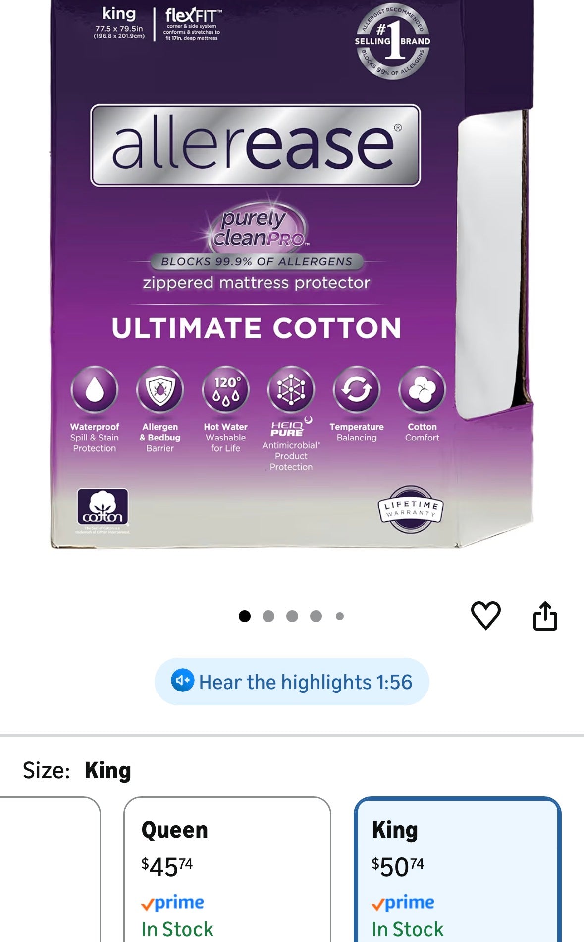 Allerease King Flex Fit Zippered Mattress Protector, New