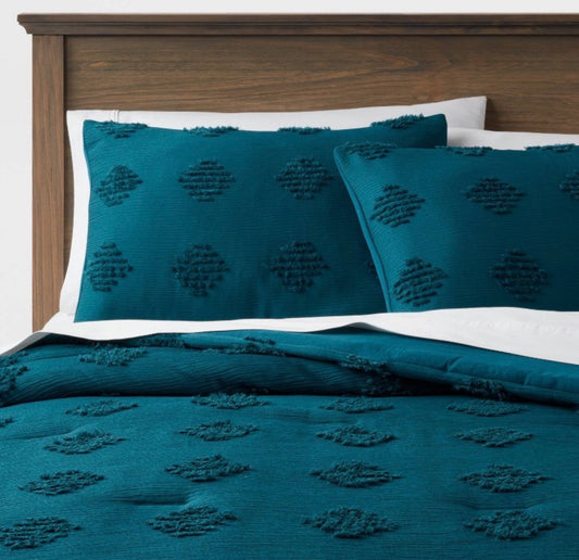 Threshold King Tufted Diamond Crinkle Comforter Set, New