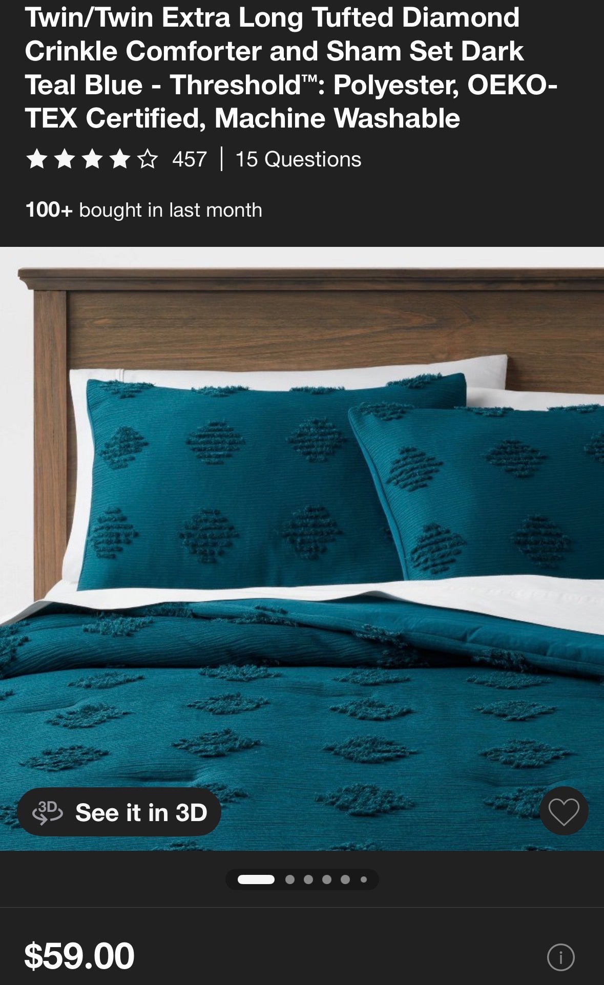 Threshold Twin/XL Twin Tufted Diamond Crinkle Comforter Set, New