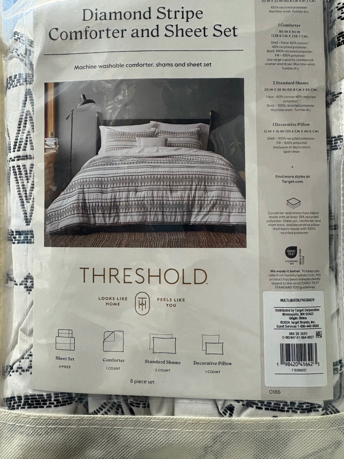 Threshold Queen 8 pc. Woven Diamond Comforter Set, New