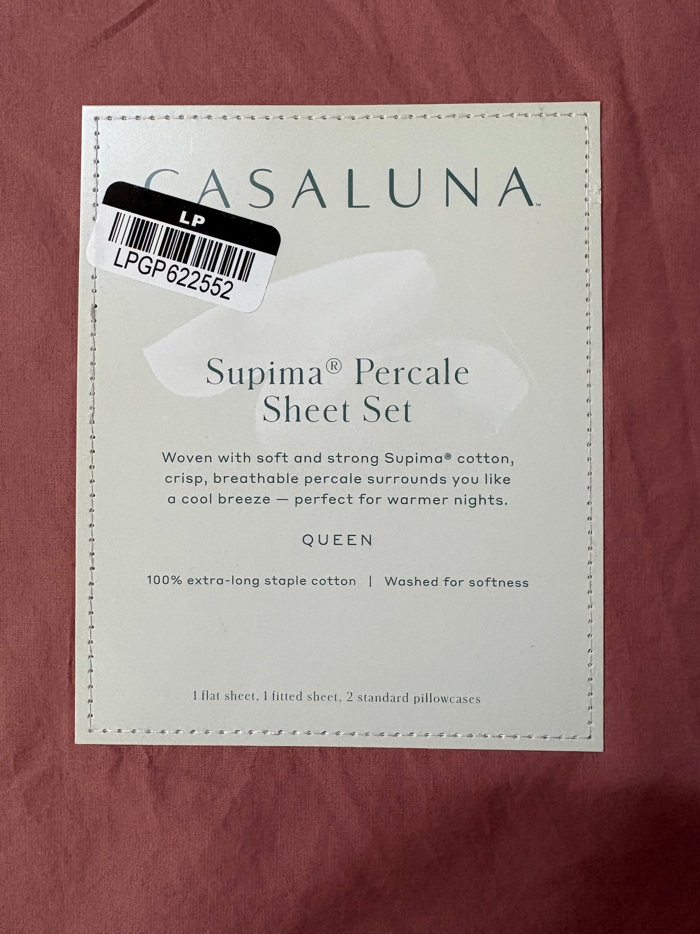 Casaluna Queen Supima Percale Cotton Sheet Set, New